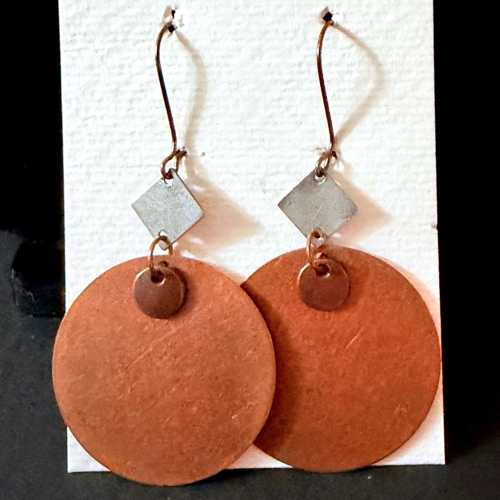 Mixed Metal Copper Steel Geometric Circle Drop Earrings Stephanie Aune Artisan